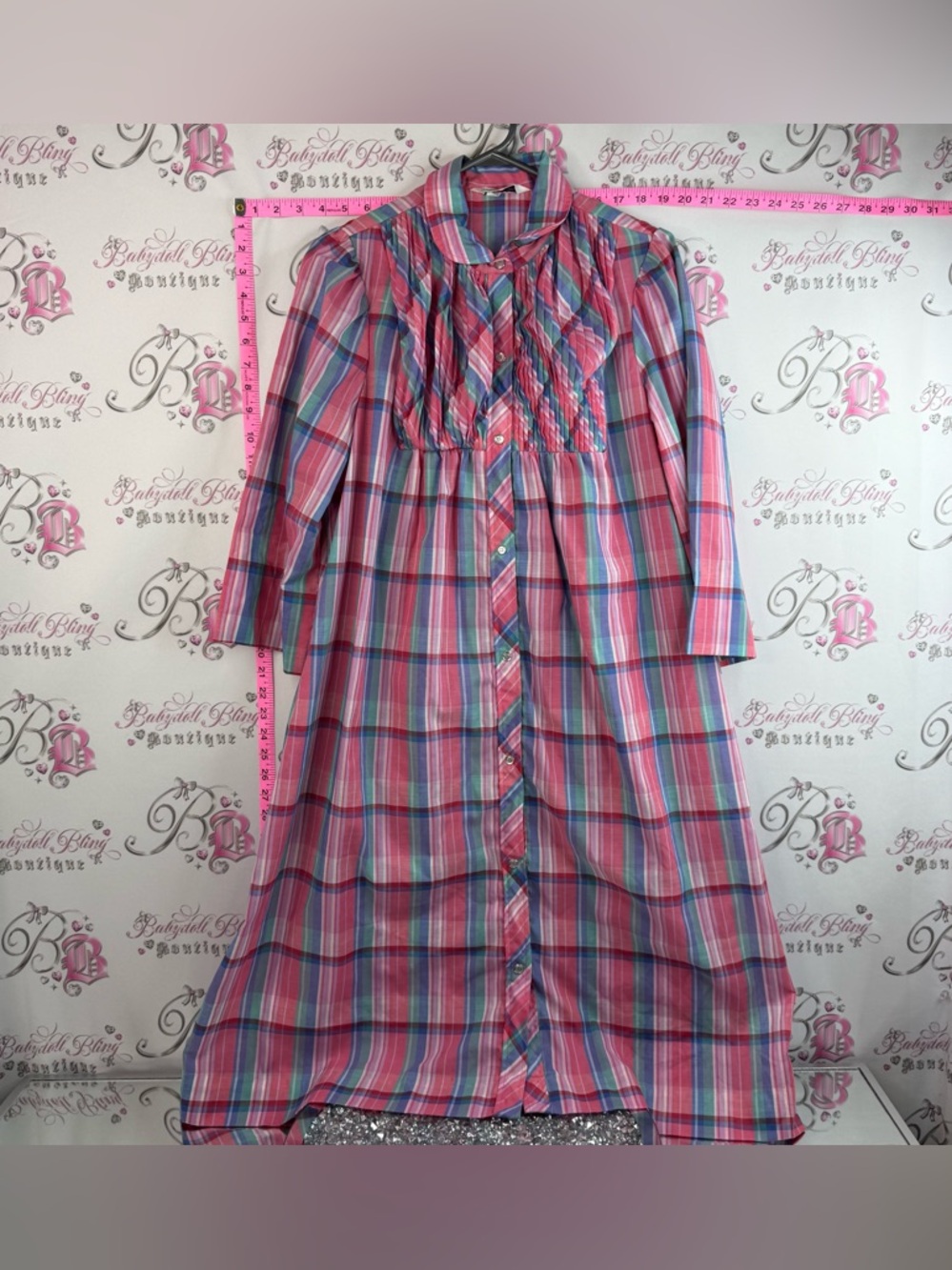 Models coat dress blue Plaid Pink Maxi Dress with Button Front white
